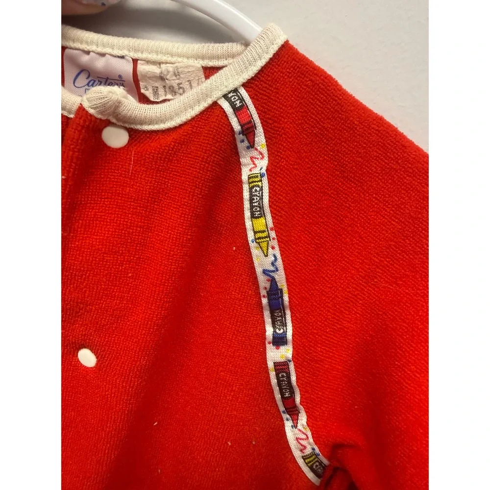 Vintage Carters Baby Sleep Sack Red Terry Cloth Crayon Trim 3-6 Months USA Made